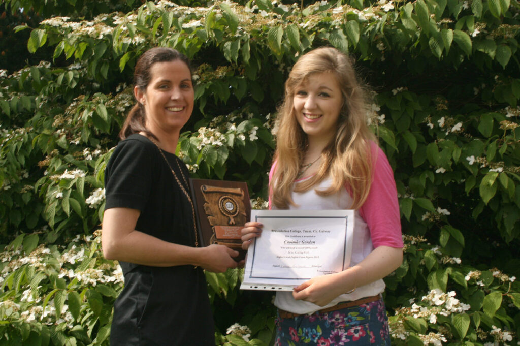 Nessa Cosgrove, Principal with Caoimhe Gordon who achieved a record 100% in her Higher Level English Leaving Certificate examination 2013.