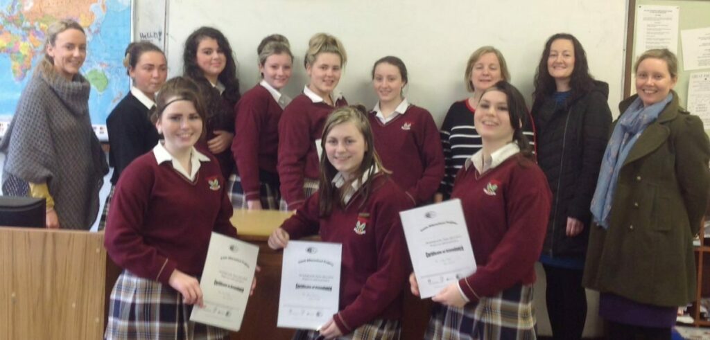 Picture shows: Stacey Morris (tutor), Donna Ward, Ellen Mc Donagh, Shannon Lawrence, Kaitlin Sweeney, Katelyn Sweeney, Ms. Fahy (second year head), Deirdre Swords (EWO), Donna Gleason (GRD), Rose Mc Donagh, Patricia Sweeney and Loretta Mc Donagh.
