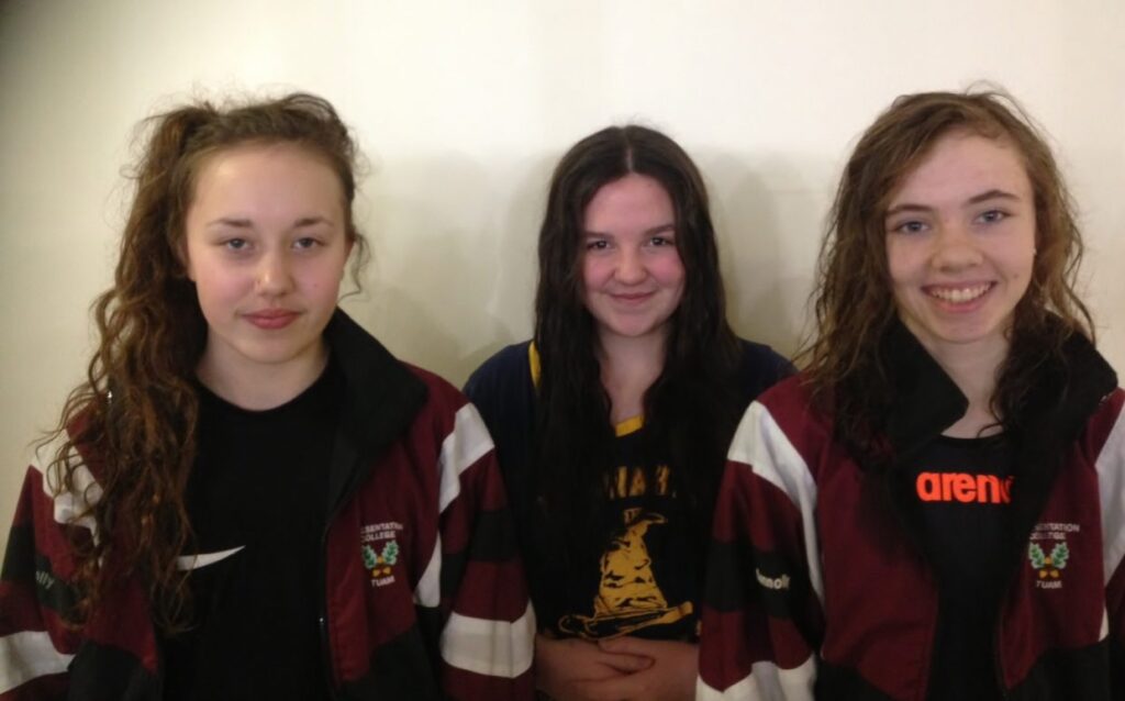 Congratulations to the members of the school swim team Michelle Gavin, Sarah Mitchell, Derva O'Reilly who took part in the Connacht Senior Schools Championships
